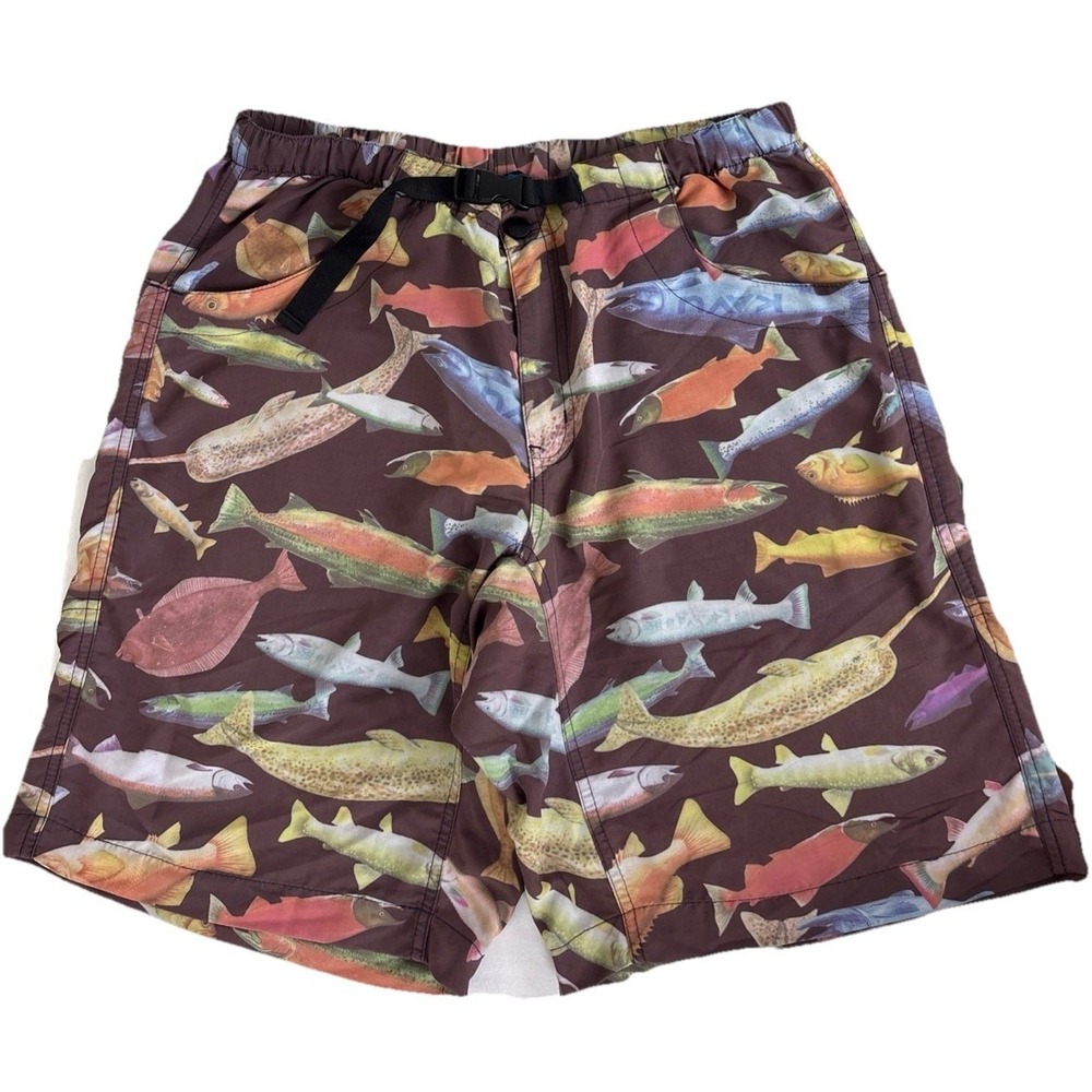 Kavu Shorts Mens Medium Fish Belted Big Eddy Ink Outdoors Hiking Swimming